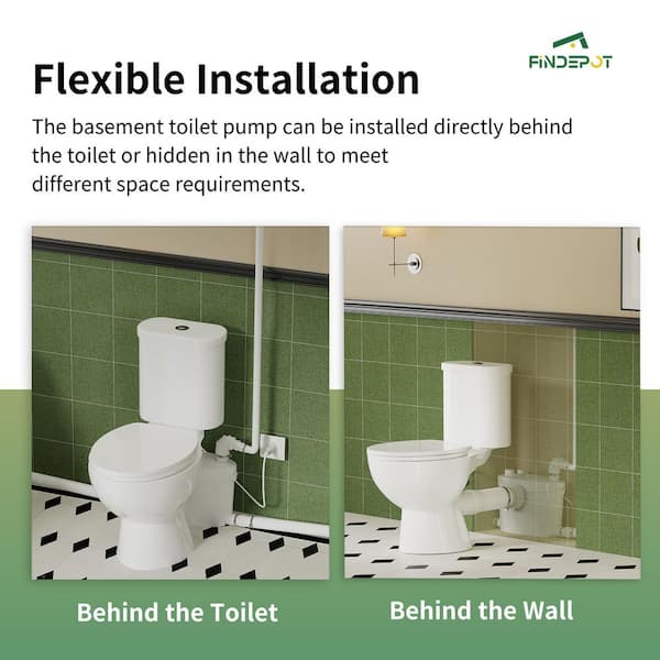 Upflash Macerating 2-Piece 1.0/1.6 Dual Flush Round Toilet in White Seat Included, 750W Pump for Basement