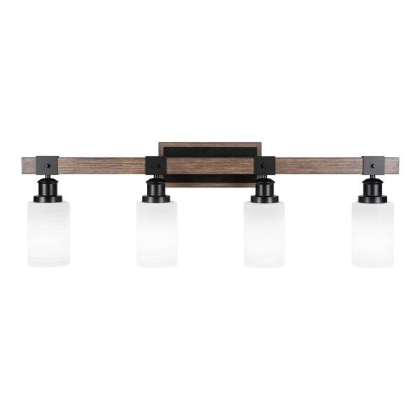 Unbranded Richmond 35.5 in. 4 Light Vanity Light Matte Black and Painted Wood-look Metal with 4 in. White Matrix No Bulbs Included