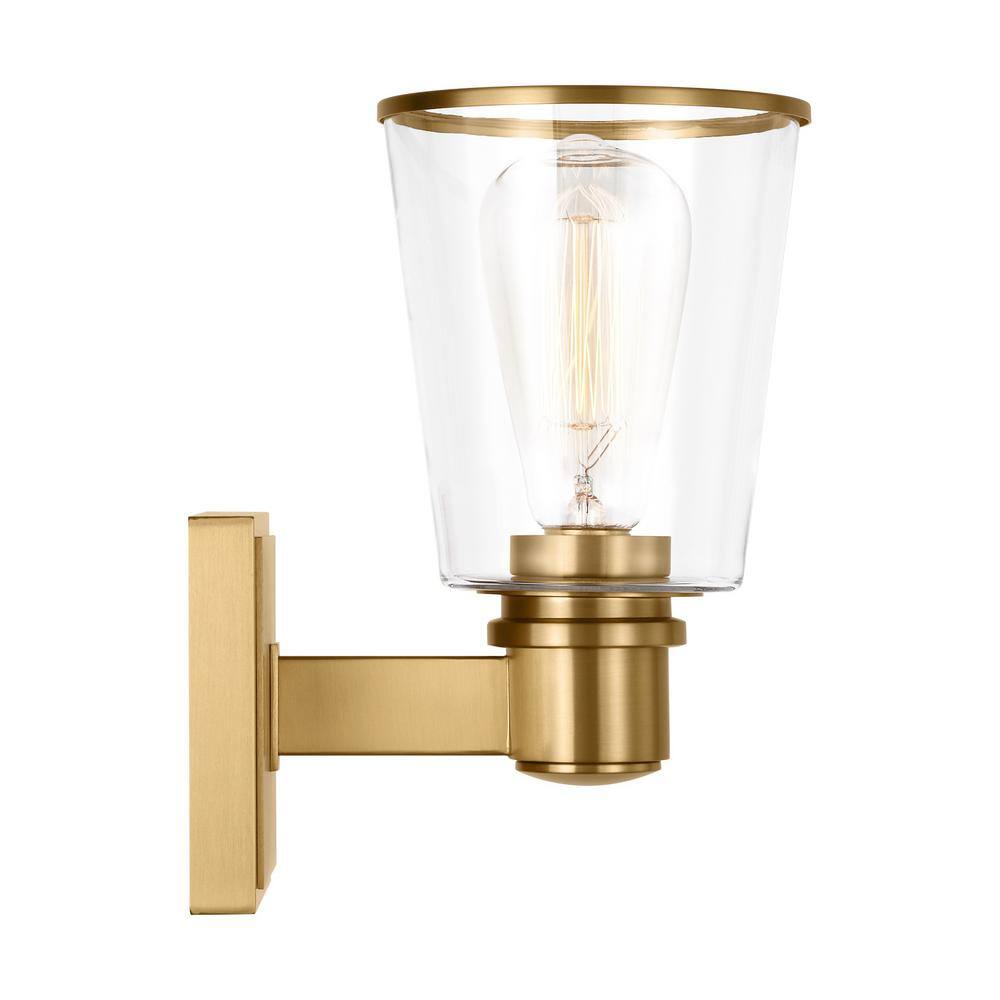 Burnished Brass and Clear Glass Dimmable Bath Sconce