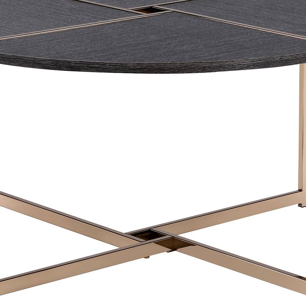 Bromia 26" Round Black Wood & Champagne Metal Coffee Table with Storage