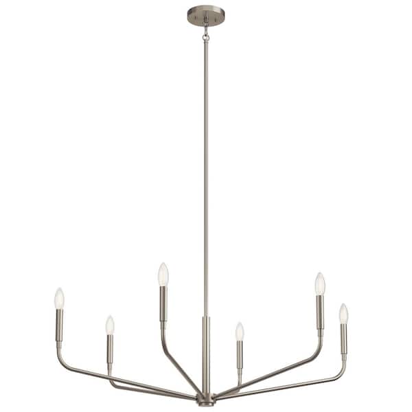 KICHLER Madden 38 in. 6-Light Brushed Nickel Modern Candle Chandelier for Dining Room