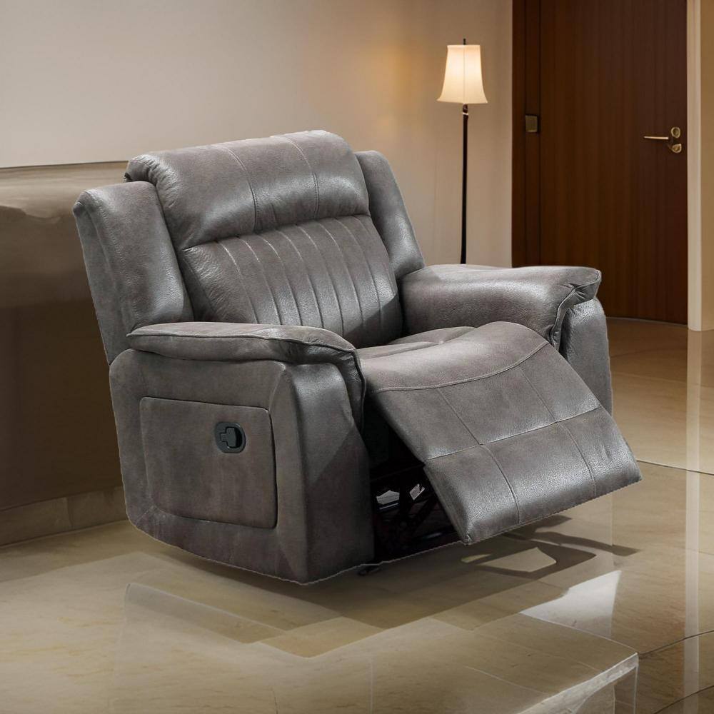 Luxurious Gray Fabric Manual Recliner Chair with Pillow Top Arms