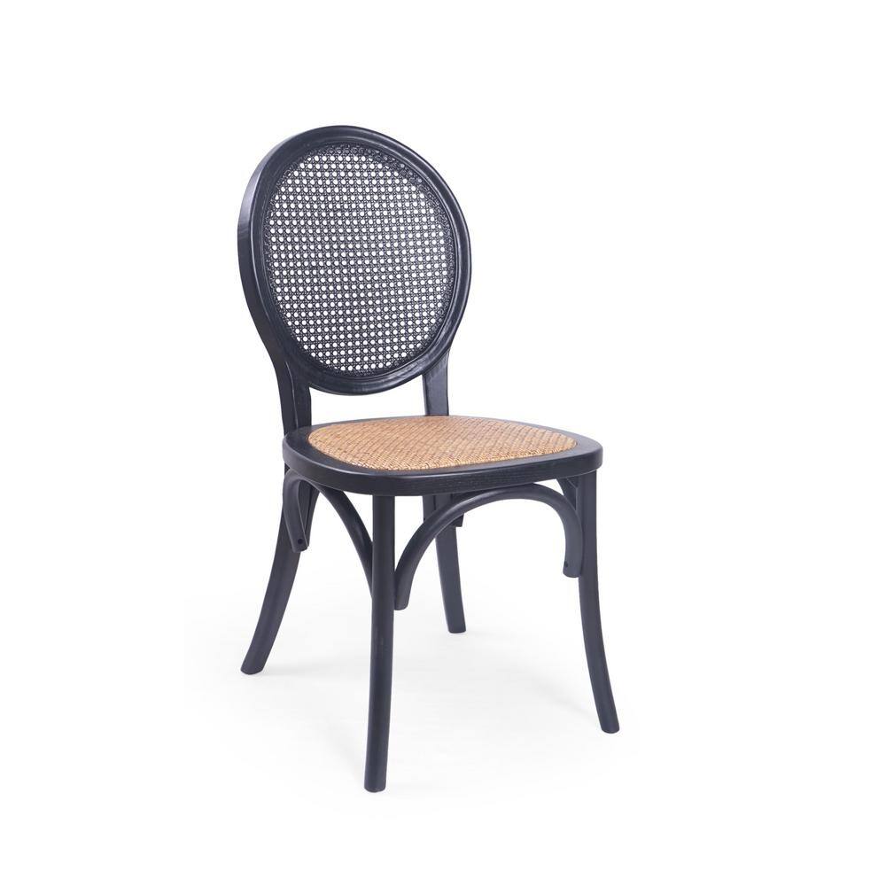 Matte Black Wood and Cane Low Back Side Chair Set