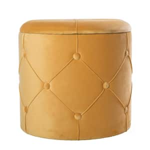 Round Tufted Velvet Wood Storage Ottoman Stool with Lid, Yellow