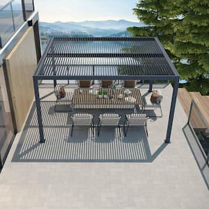 12 ft. x 14 ft. Gray Louvered Pergola Outdoor Aluminum Pergola with Adjustable Roof for Deck Backyard Hardtop Gazebo