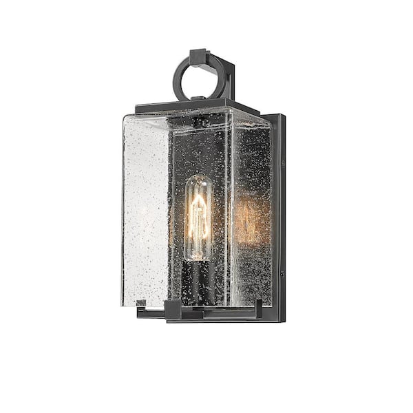 Unbranded Sana 5.75 in. 1-Light Outdoor Coach Wall Sconce Black with Seedy Glass Shade