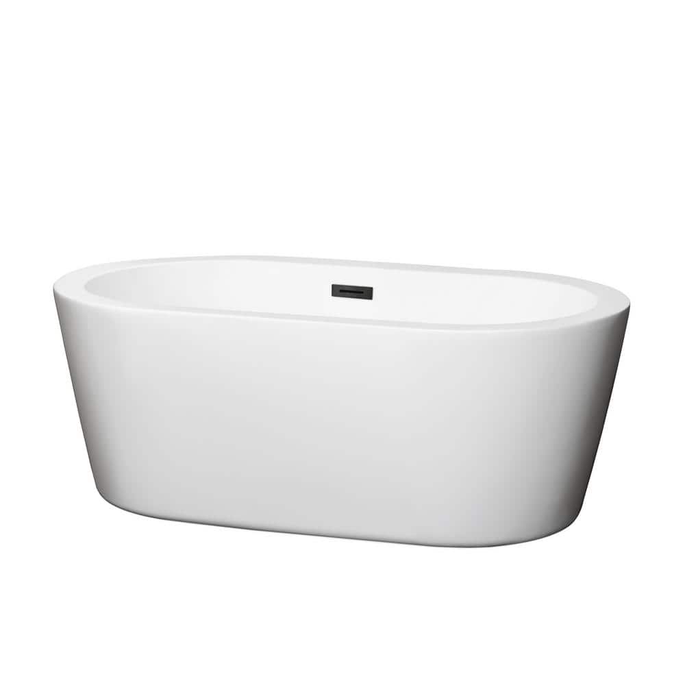 Mermaid 60'' White Acrylic Freestanding Bathtub with Matte Black Trim