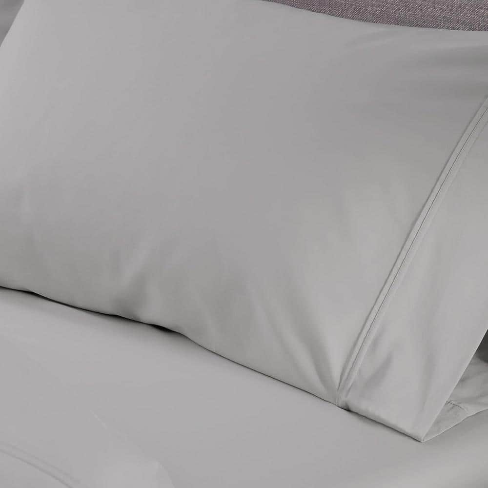 Light Grey Twin XL Polyester Microfiber Sheet Set with Pillowcases