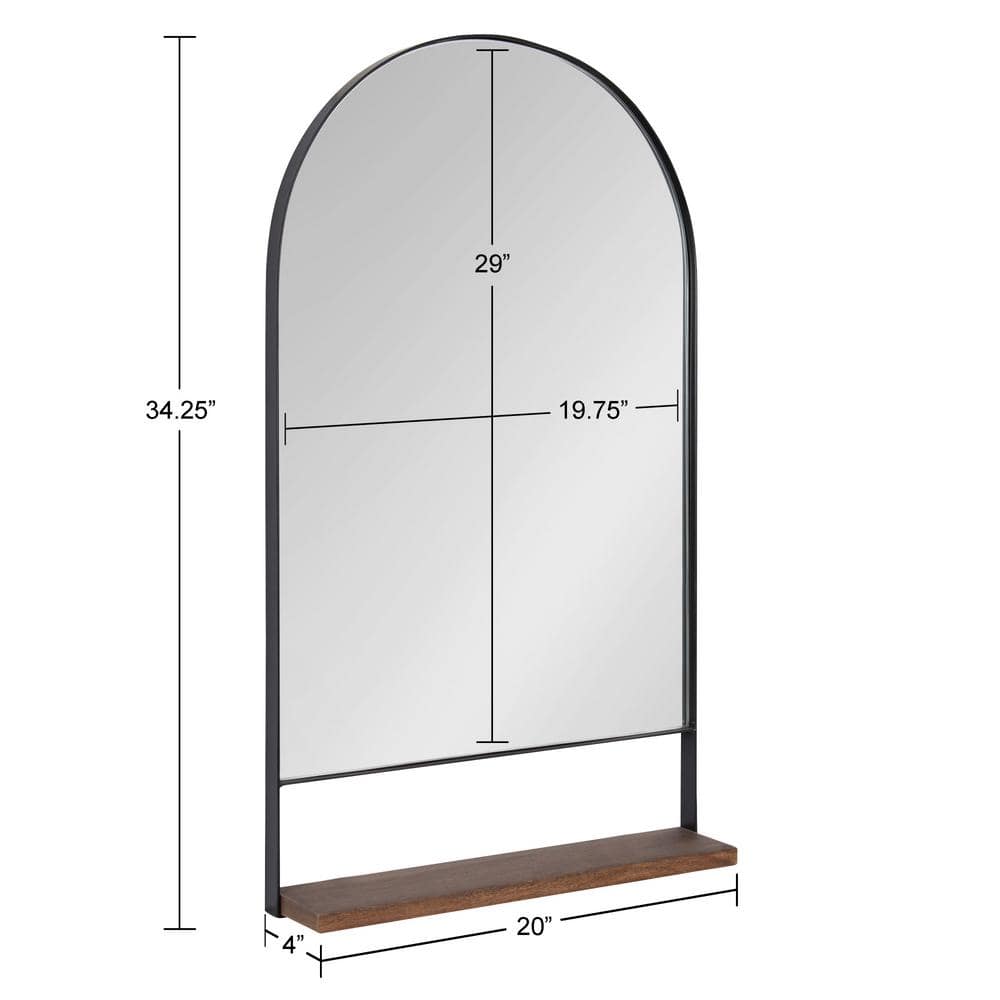 Chadwin Natural Black 20" x 34" Arched Wall Mirror with Mango Wood Shelf