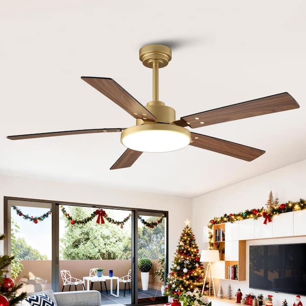 52 in. Indoor Color Changing Integrated LED Gold 6-Speed DC Ceiling Fan with Light and Remote Control