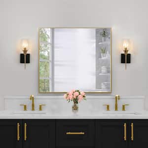 Modern Round Bedroom Wall Light(s) Cali 1-Light Black & Brass Bathroom Vanity Light Glass Wall Sconce for Powder Room