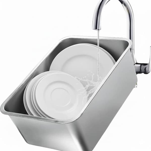 18L Stainless Steel Dishpan Basin with Flat Base, 15.74 in. x 11.8 in. x 5.9 in., Rust-Resistant