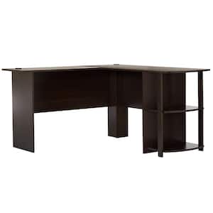 52.75 L-Shaped Wood Computer Desk with 2-Layer Bookshelves Dark Brown