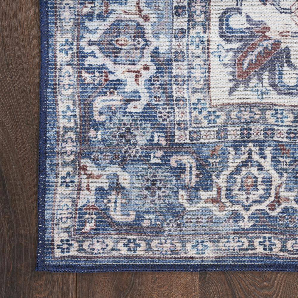 Navy Ivory Floral 6' x 9' Cotton Chenille Area Rug