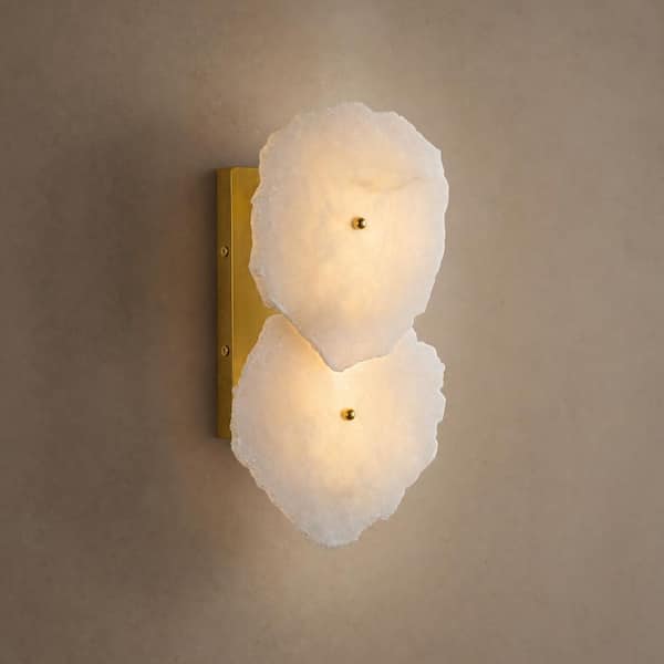 6 in. 2-Light Dimmable Brass Alabaster Wall Sconce, Natural Marble Wall Light for Bedroom, Living Room, Hallway (1-Pack)