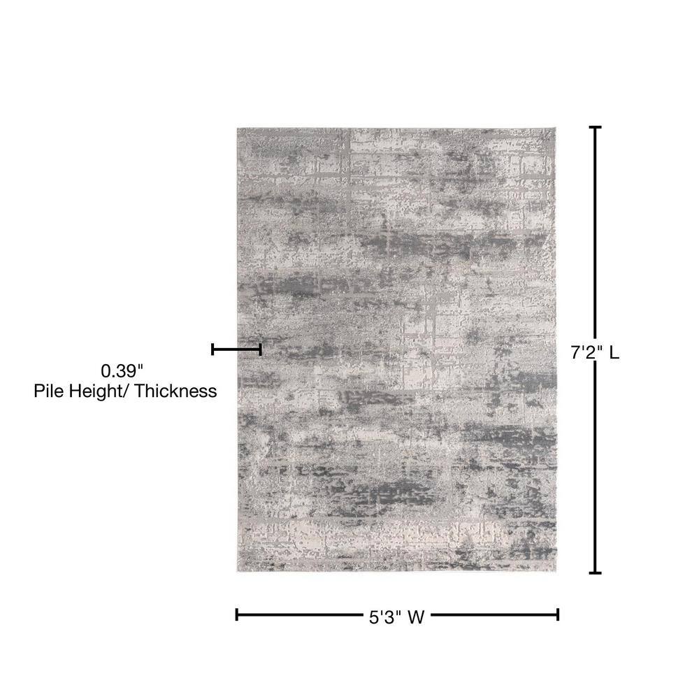 Gray Abstract Synthetic Stain-Resistant Rectangular Area Rug
