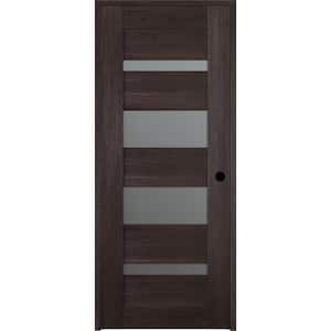 Vona 07-01 24 in. x 80 in. Left-Hand Frosted Glass Solid Core 4-Lite Veralinga Oak Wood Single Prehung Interior Door