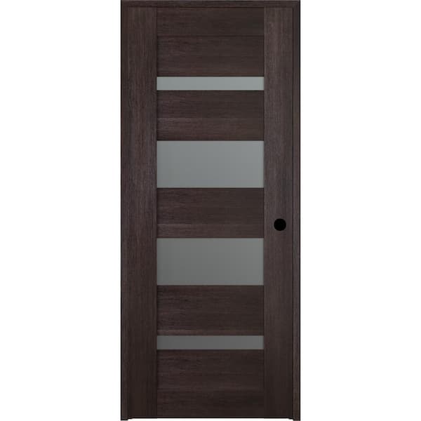 Belldinni Vona 07-01 28 in. x 80 in. Left-Hand Frosted Glass Solid Core 4-Lite Veralinga Oak Wood Single Prehung Interior Door