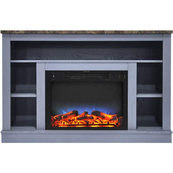 Cambridge 47 in. Electric Fireplace Mantel with a Multi-Color LED Insert in Slate Blue