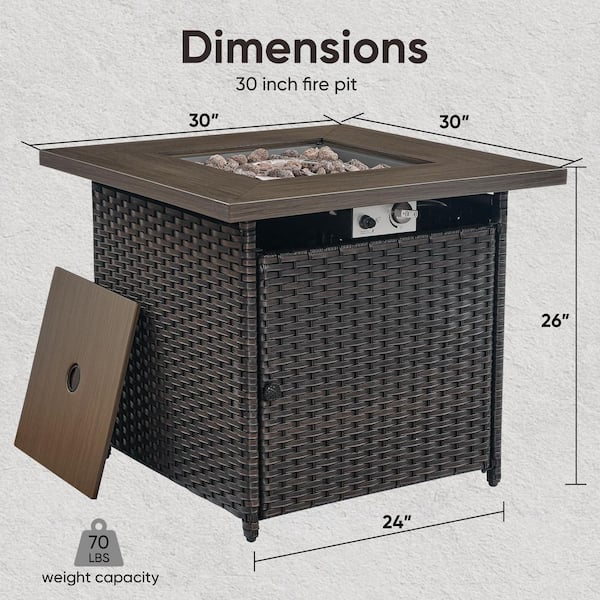 5 Piece Wicker Patio Chairs for 4 with 30 in. Gas Propane Fire Pit Table Outdoor Chair Sets