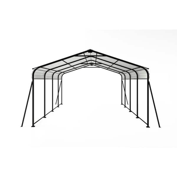 Huluwat 12 ft. W x 20 ft. D x 8.6 ft. H Black Roof Heavy Duty Galvanized Steel Carport for Pickup, Boat, Car and Tractors