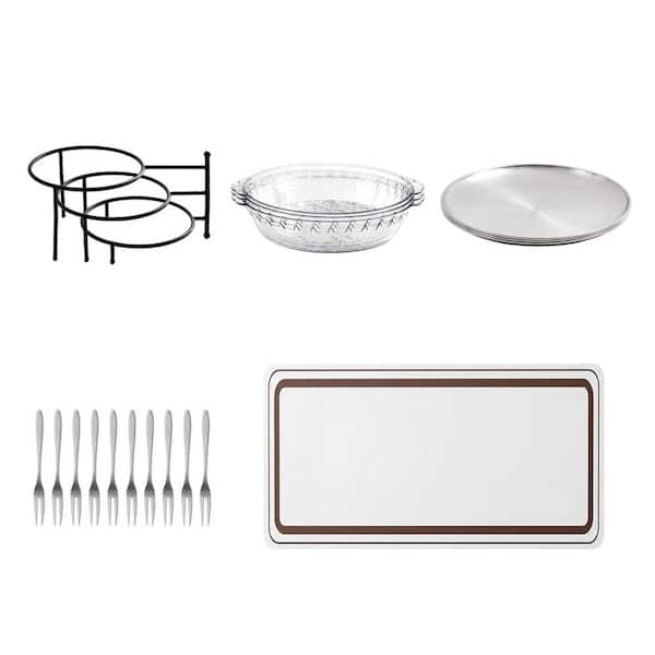 12 in. W x 2.4 in. H x 12 in. D Silver 3 Tiered Chilled Serving Trays with Absorbent Mat & 10 Fruit Forks for Parties