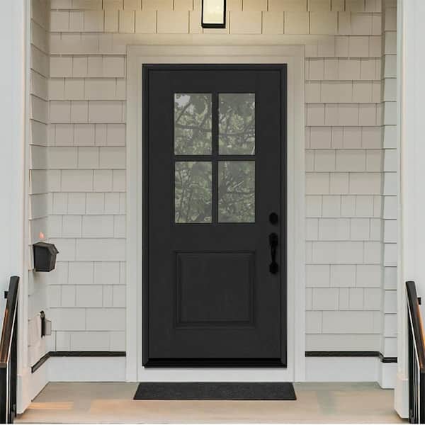Regency 36 in. x 80 in. 1/2-4 Lite Clear Glass RHOS Onyx Stain Mahogany Fiberglass Prehung Front Door