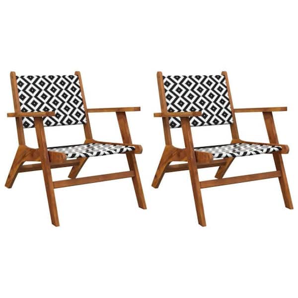 Modern Wood Outdoor Dining Chair in Brown and White (Set of 2)