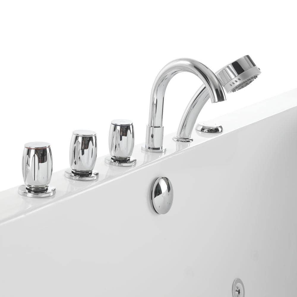 67'' White Acrylic Freestanding Whirlpool Bathtub with Faucet