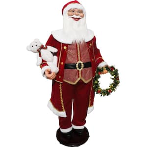 58-in. Red Animated Christmas Dancing Santa Holding Bear and Wreath with Music