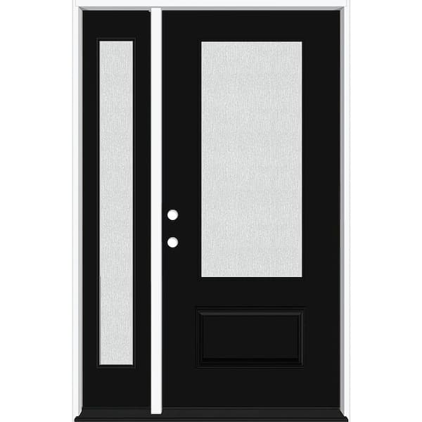 Steves & Sons Legacy 51 in. x 80 in. 3/4 Lite Rain Glass RHIS Black Finish Fiberglass Prehung Front Door with 12 in. SL