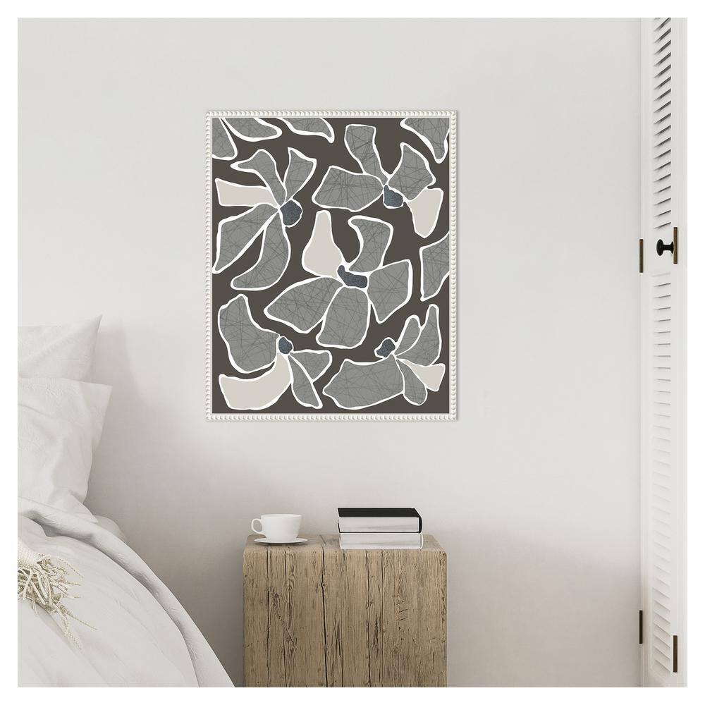 Grey Flower Blooms II Abstract Canvas Print with White Frame