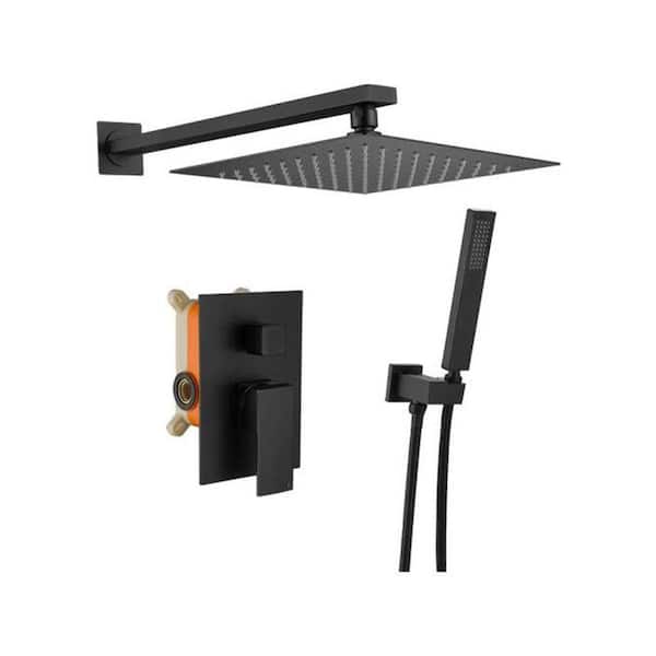 Vicky 1-Spray Patterns 12 in. Wall Mounted Rainfall Dual Shower Heads with Rain Mixer Shower Combo Set in Matte Black
