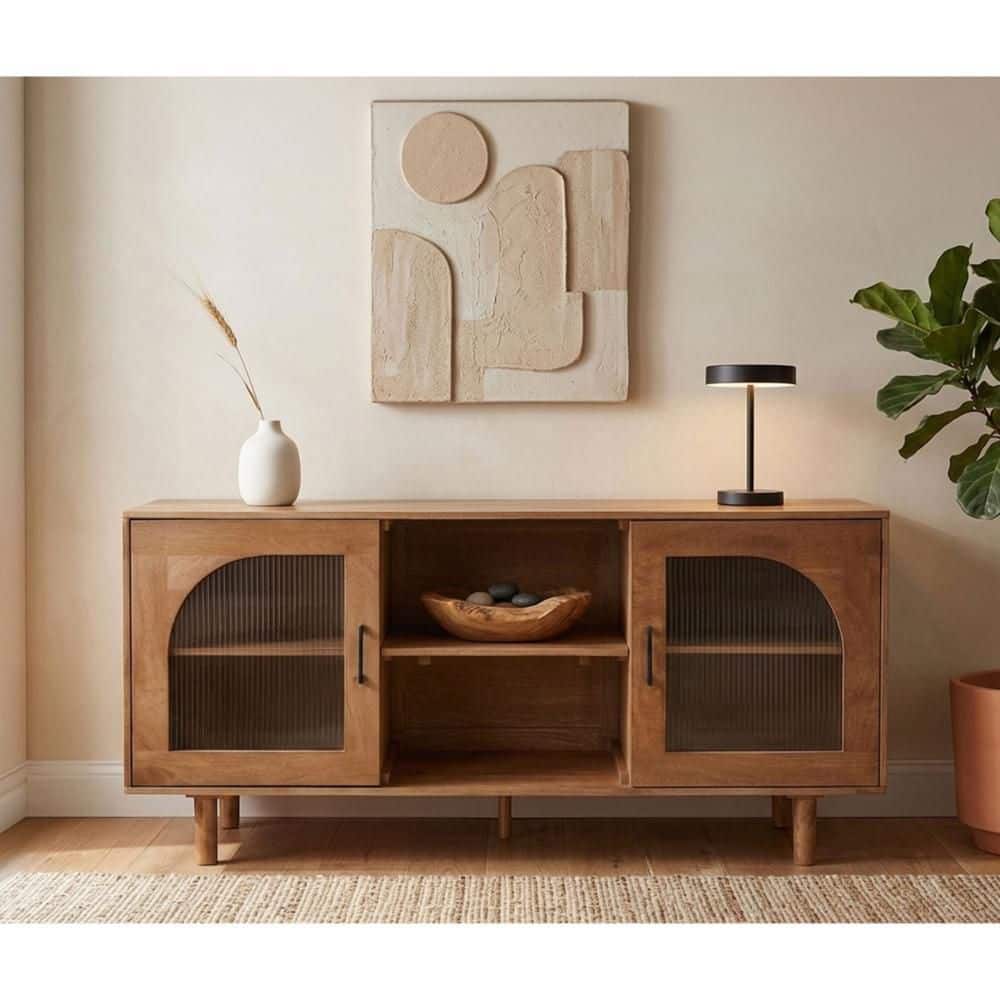 THE URBAN PORT James Walnut Brown TV Stand Console Fits TVs up to