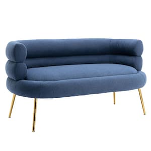 52.76 in. Round Arm Fabric 2-Seater Loveseat Straight Sofa in Blue