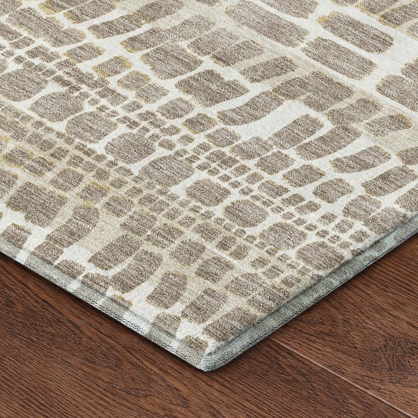 Mayfield Premium Machine Washable Abstract AMF2540 Khaki 9 ft. x 12 ft. Area Rug