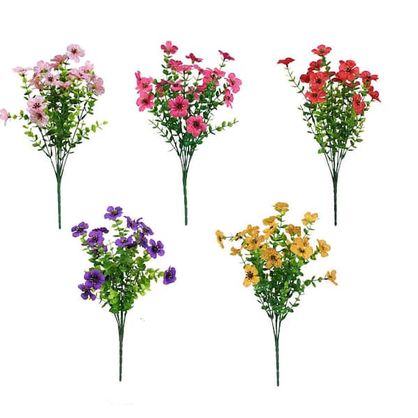 Unbranded Artificial Flowers UV Resistant Fake Silk Plants 13 in Yellow Purple Rosy Pink Red Branch Stem