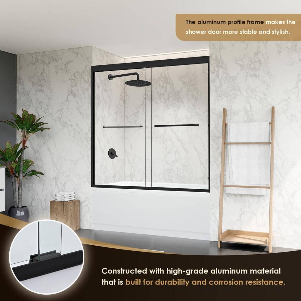 Ennis Matte Black 60" x 58" Framed Tub Door with Clear Glass