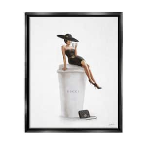 Stylish Fashion Female Pose Coffee Designer Purse by Ziwei Li Floater Frame People Wall Art Print 25 in. x 31 in. . .