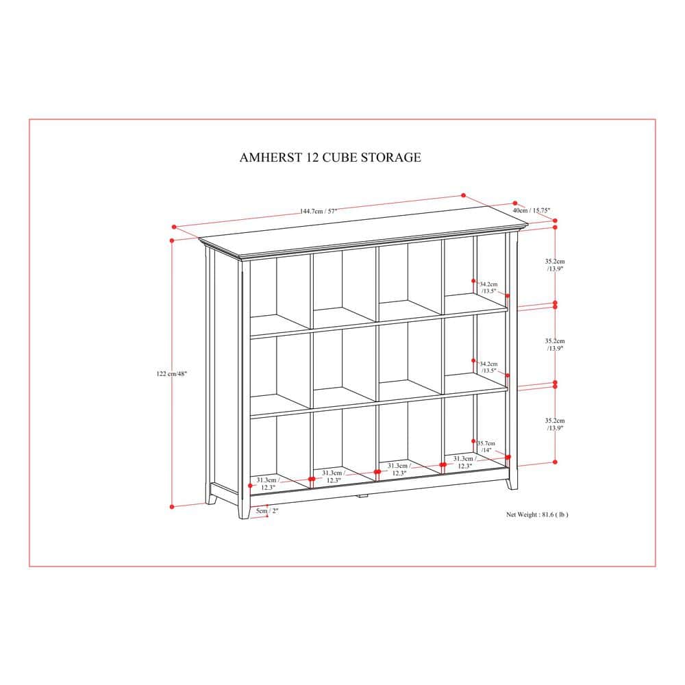 Hickory Brown 57" Solid Wood 12-Cube Storage Bookcase