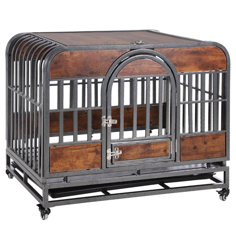 37 in. W Heavy Duty Dog Crate Furniture Style Dog Crate with Removable Tray