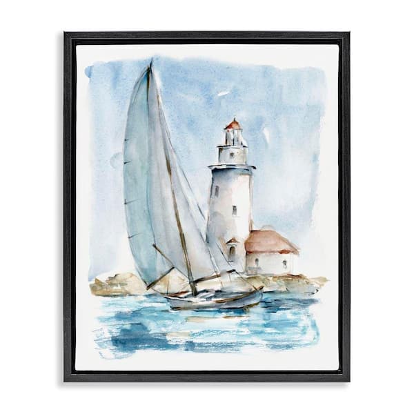 Stupell Industries Nautical Sailboat & Lighthouse by Ethan Harper Black ...