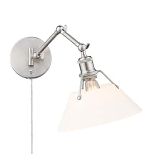 Orwell 1-Light Pewter and Opal Glass Plug-In or Hardwired Swing Arm Wall Lamp with 120 in. Cord for Bedroom and Foyer