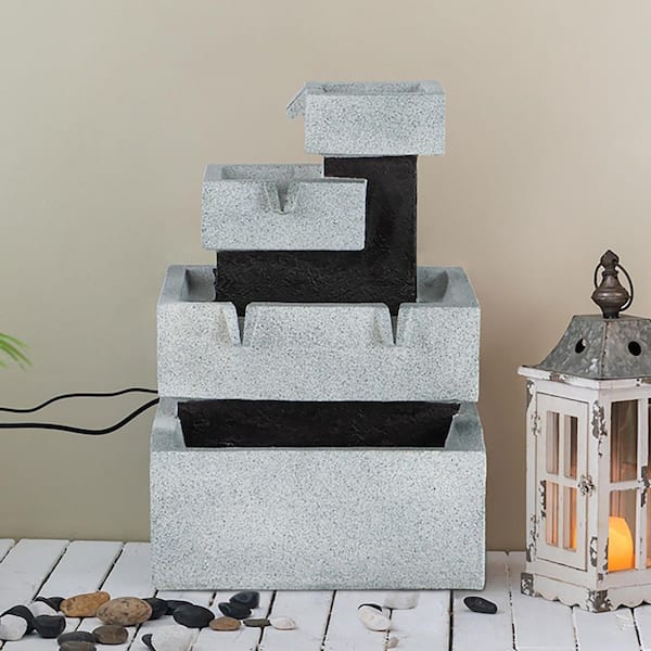 Coporesell 22.4 in. 4 Tier Gray and Black Block Tiered Fountain with ...