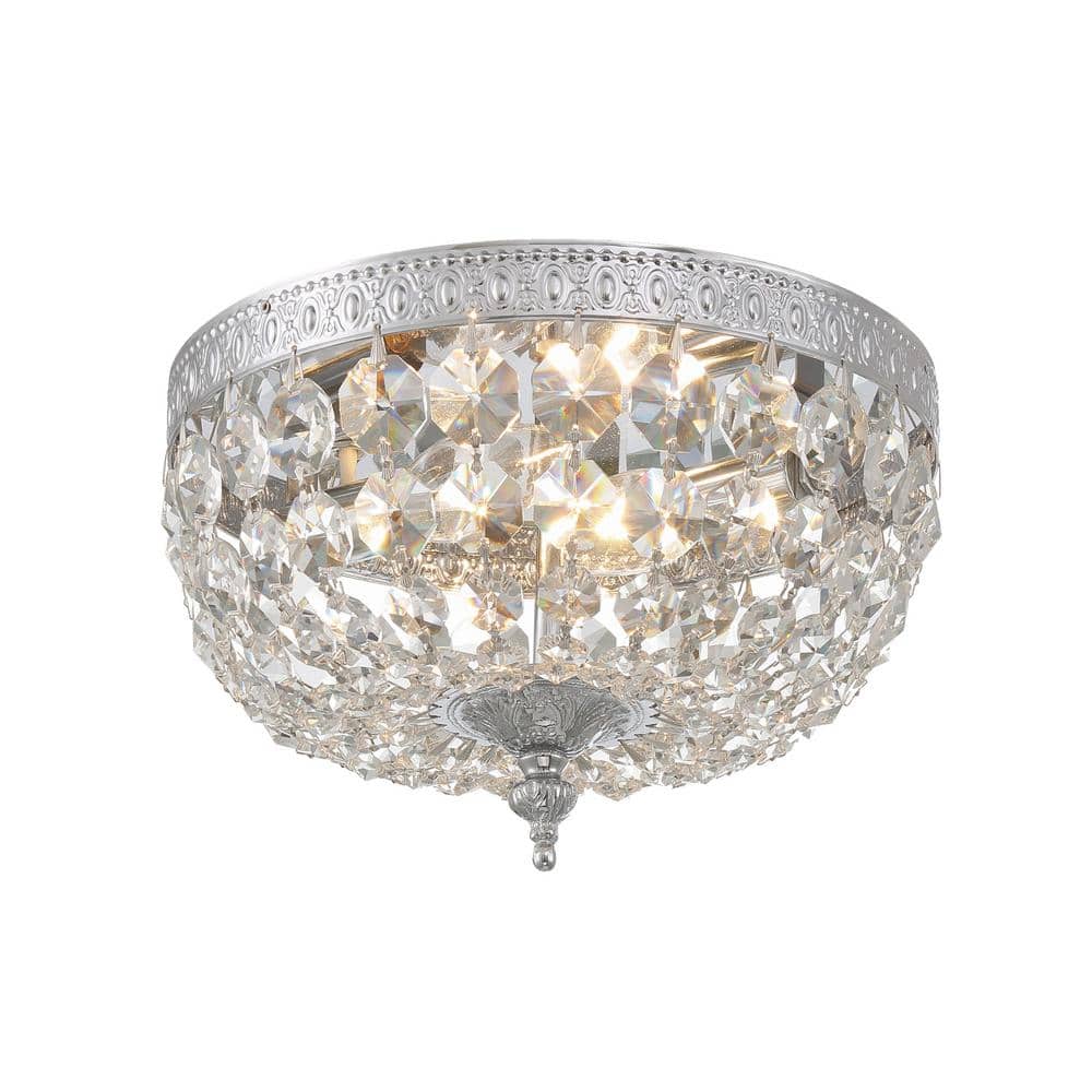 Polished Chrome 2-Light Ceiling Mount with Clear Italian Crystals