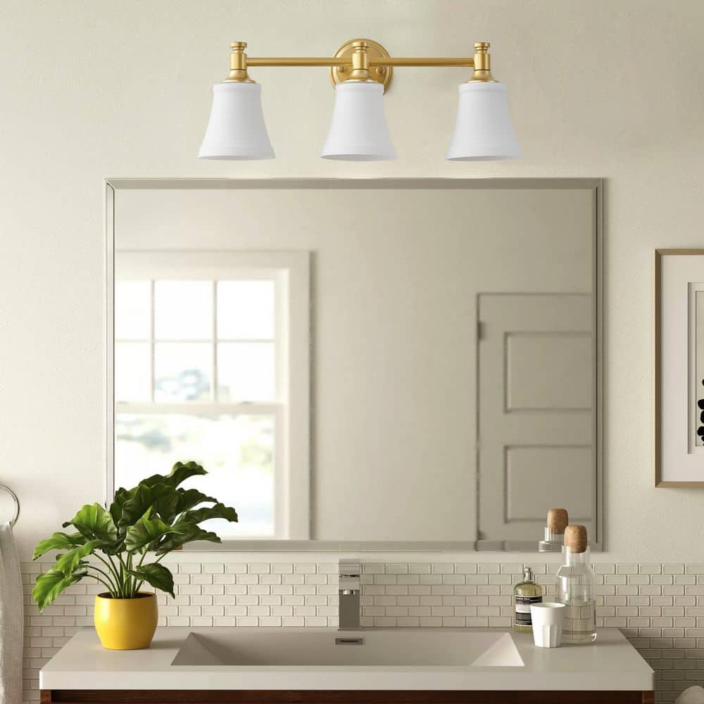 Modern 21.65 in. 3-Light Brass Vanity Light Wall Sconces Over Mirror with Frosted Glass Shades price history on PriceWatchPro