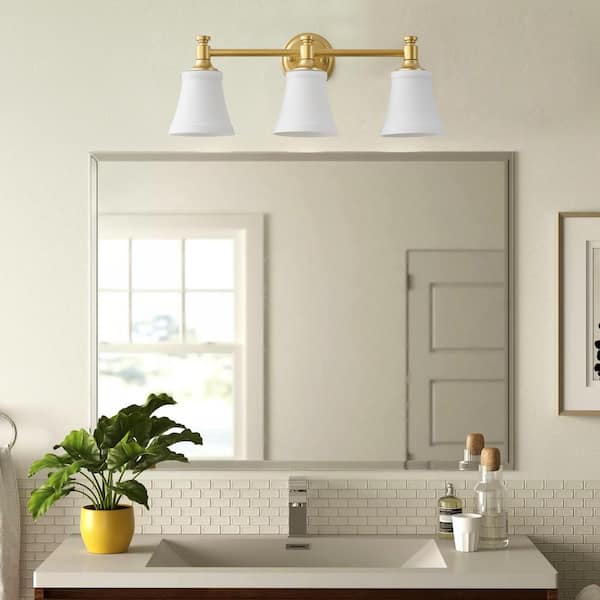 3-Light Chrome Bathroom Vanity Light - Mid Century Modern Wall Sconce With Frosted Milk Glass Shades, Over Mirror Lighting