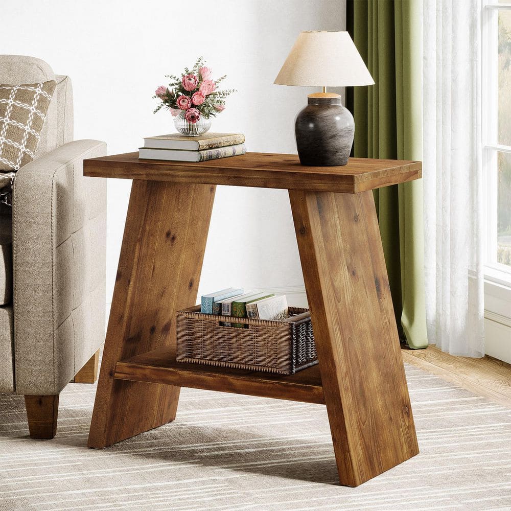 Kerlin 24 in. Brown Rectangle Solid Wood End Table with 2-Tier Storage, Narrow Side Table Nightstand for Small Places price history on PriceWatchPro