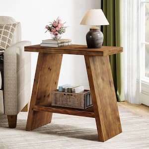 Kerlin 24 in. Brown Rectangle Solid Wood End Table with 2-Tier Storage, Narrow Side Table Nightstand for Small Places