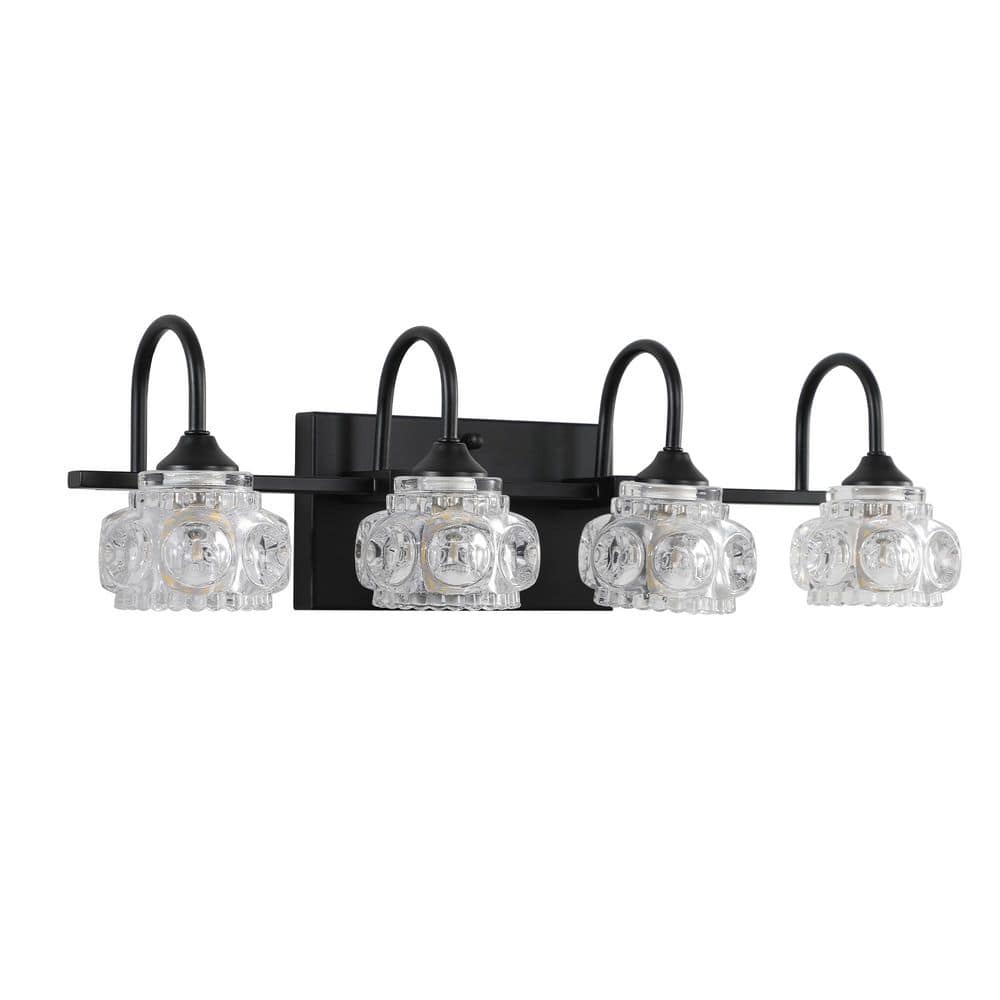 22.8 in. Retro 4-Light Black Wall Mounted Lighting Bathroom Vanity Light Fixture with Crystal Glass Shades (No Bulbs) price history on PriceWatchPro